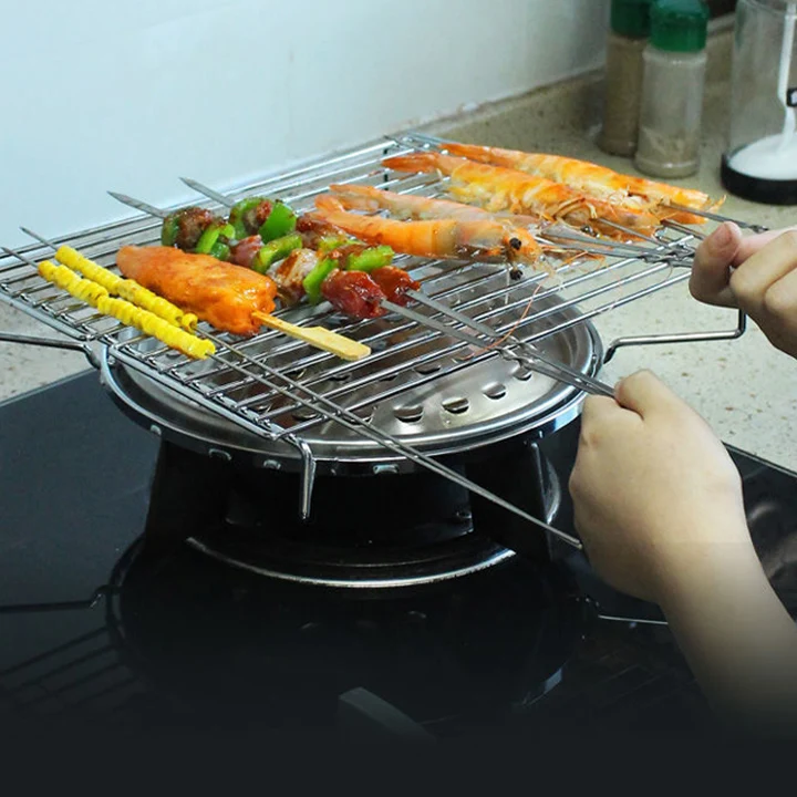 Camping emotional skewer grilled chicken skewers, square grill, stainless steel barbecue bracket, gas burner available