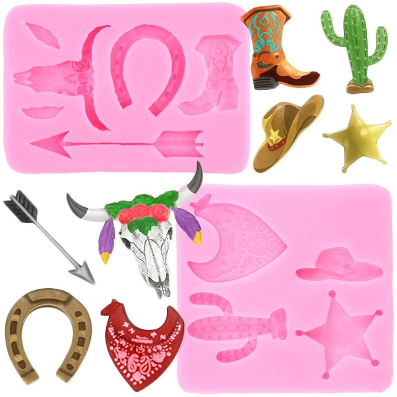 Bull Head Silicone Molds Feather Arrow Fondant Mold Cake Decorating Tools Cactus Chocolate Mould Horseshoe Hoof Candy Moulds