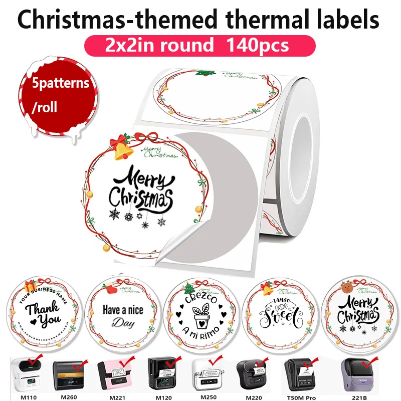 50x50mm MERRY Christmas Adhesive Label Phomemo M110 M200 M120 E210 Santa Claus design Gift Festival Decorative Paper Card Label