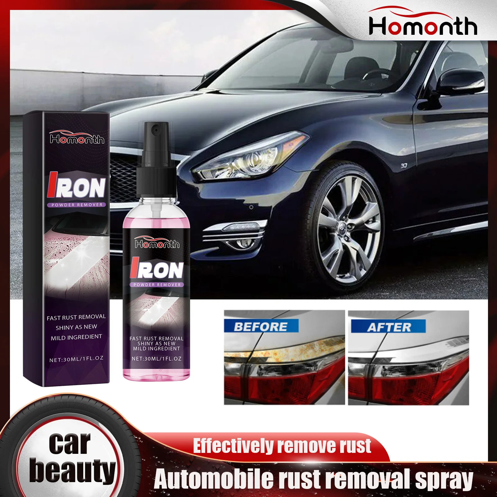 

HOMONTH 30 мл автомобильный спрей для удаления ржавчины, концентратор выхлопного винта, стальной металлический антикоррозийный очиститель для удаления ржавчины