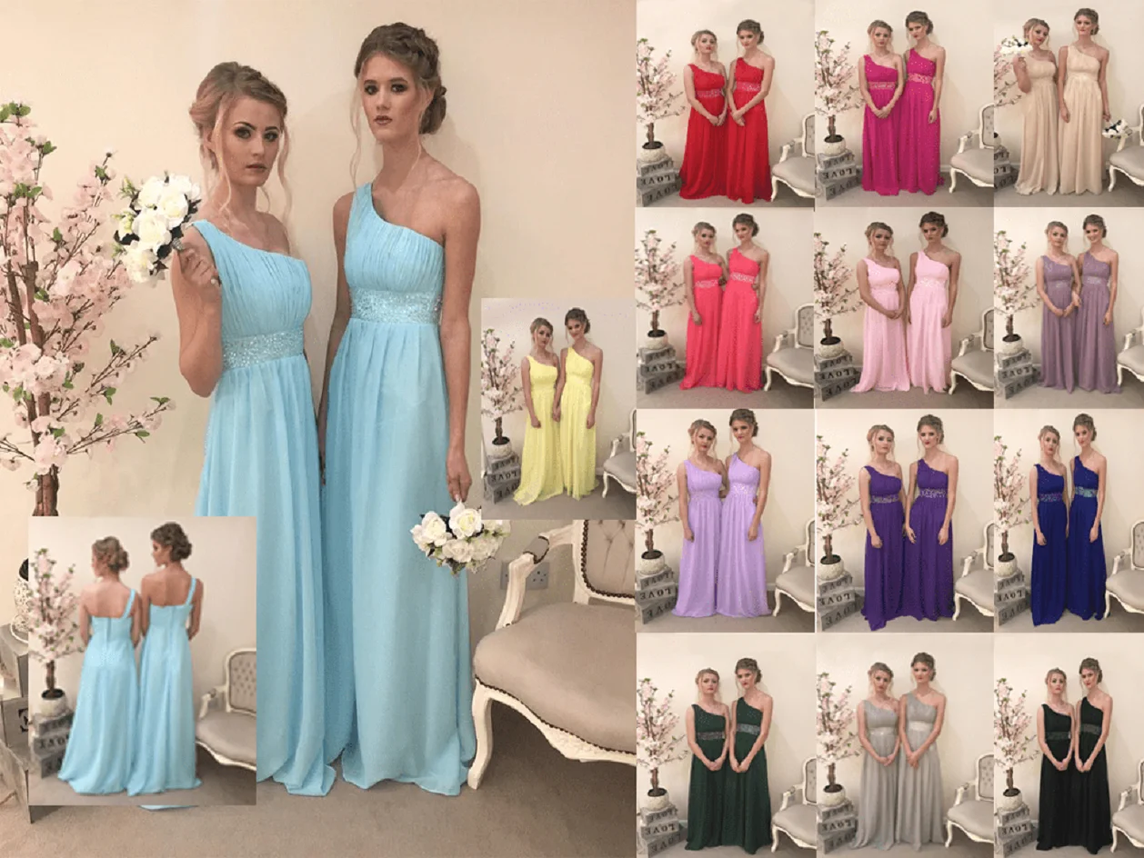 Charming Chiffon One Shoulder Bridesmaid Dress Sleeveless Pleated Sequin Floor Length Gown Evening Wedding Party A Line Gowns