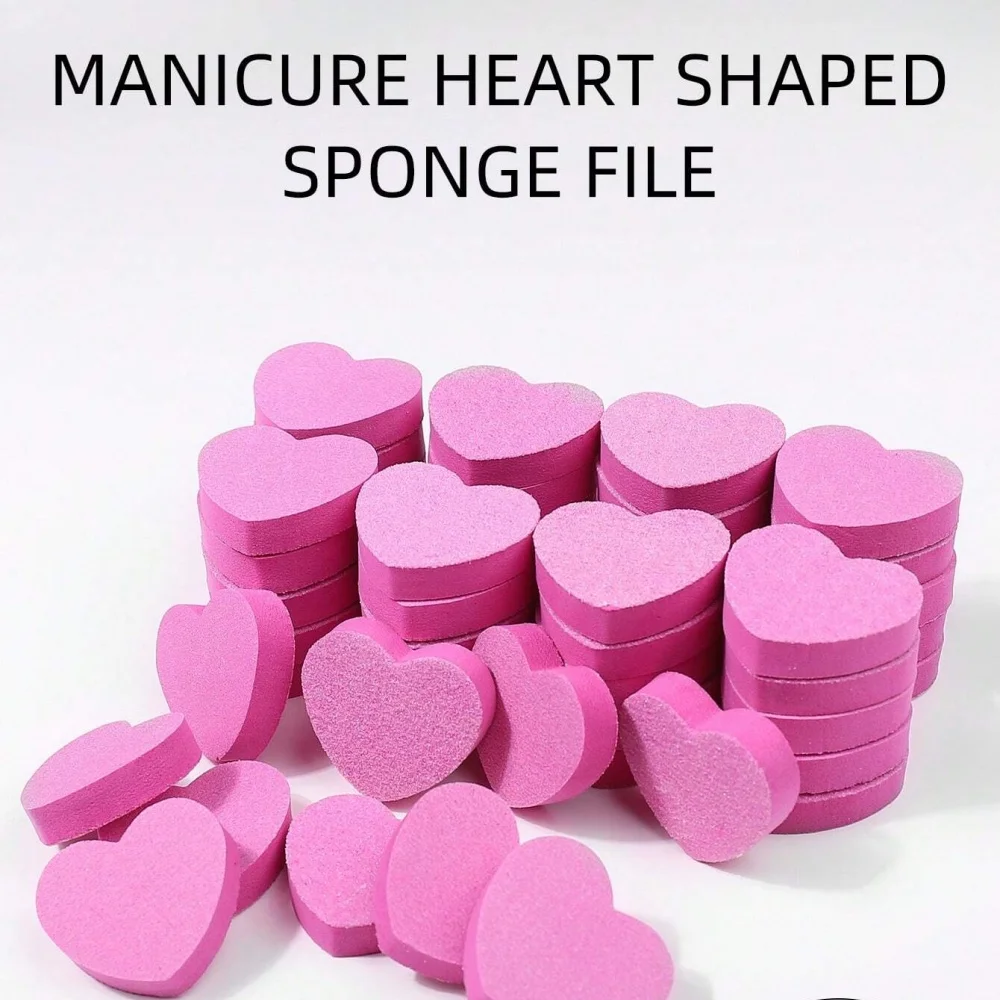 

50pcs klimonla Mini Love-Shaped Sponge Nail Files Double-Sided Polishing Blocks For Nail Art Salon