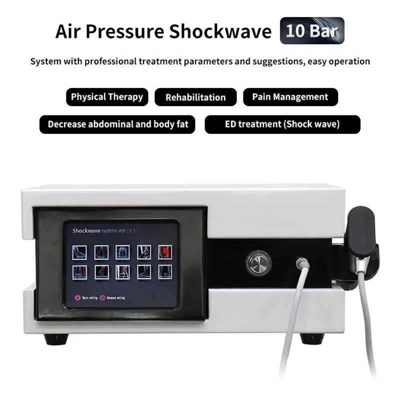 10 Bar Touch Screen Pneumatic Shockwave Therapy Machine Pain Relief ED Treatment Shock Wave Physiotherapy Body Massager