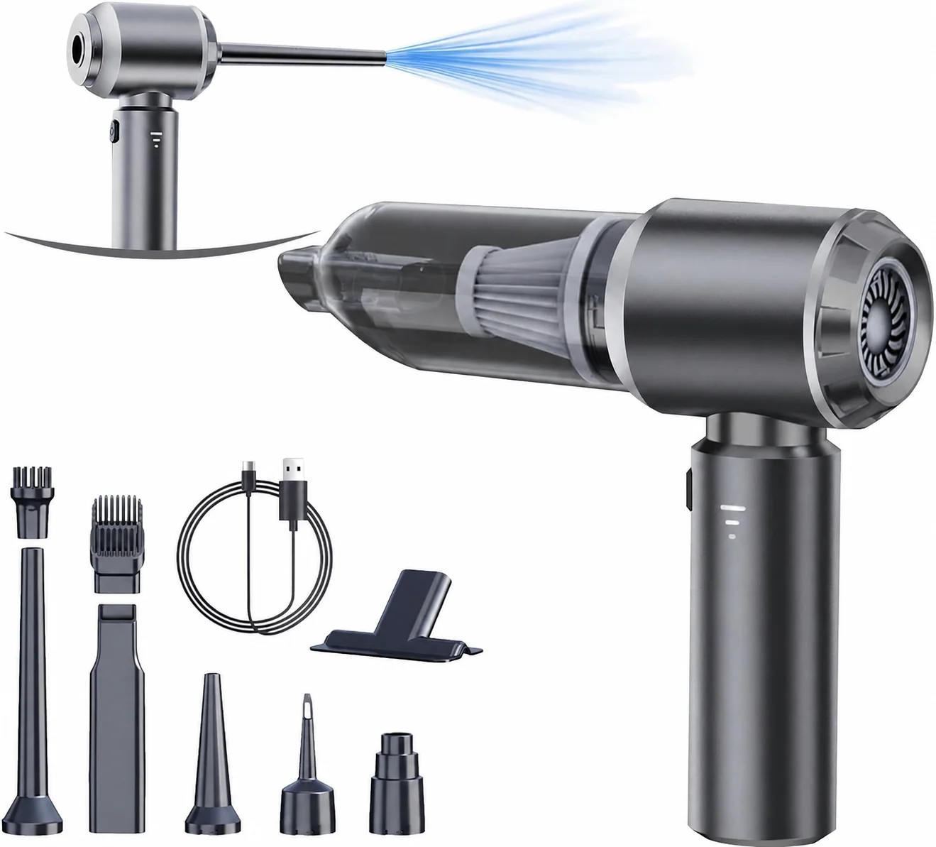 Leistungsstarker Staubsauger Tragbarer Handstaubsauger für Autos 3-in-1 Aufblasbar und Staubbläser mit Einstellbaren Drei Stufen, ABS Drahtlose Auto Staubsauger Home Appliance Sofa Büro High-Power