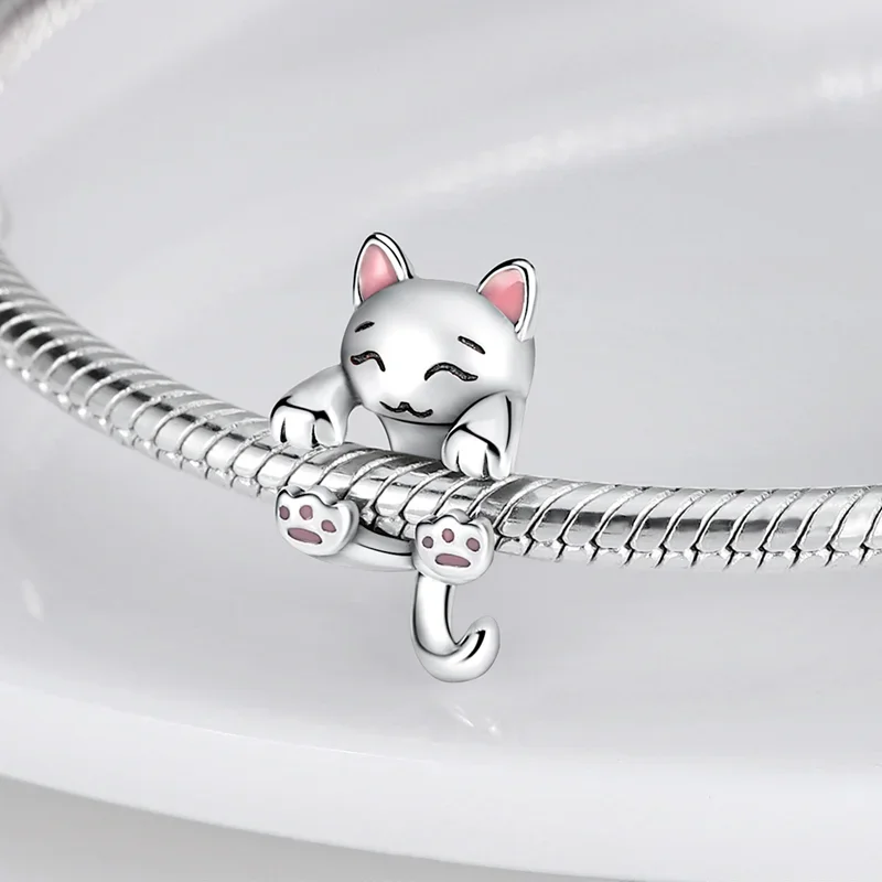 2024 venda quente rosa 925 prata leite gato forma charme contas se encaixa pulseira pandora para