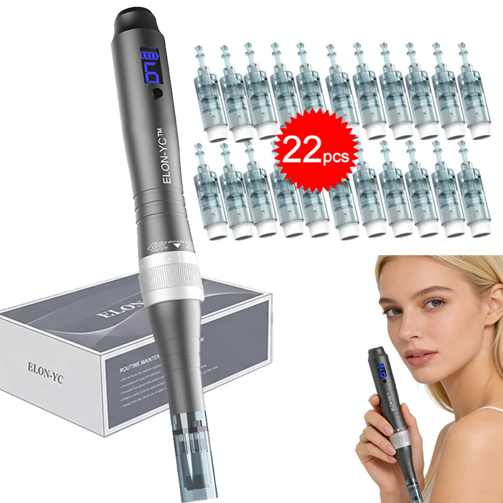 elon-yc-stylo-derma-a-6-vitesses-m8x-kit-d'outils-de-soin-de-la-peau-avec-22-cartouches-nano-rd-de-025-mm