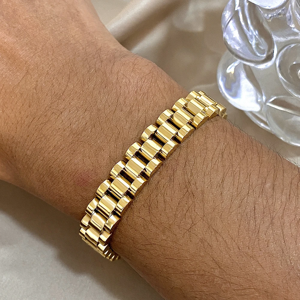 

3 Styles Waterproof Stainless Steel Strap Chain Bracelet for Men Women Minimally Magnetic Buckle Bangle Daily Outdoor Jewelry