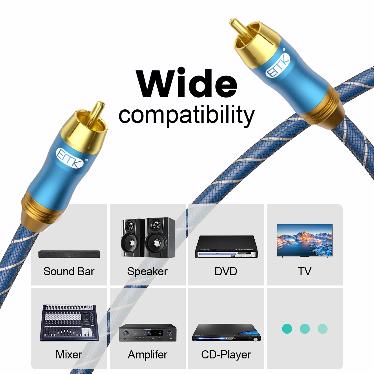 EMK RCA Cable Digital Coaxial Audio Cable Stereo Audio RCA to RCA Male Coaxial Cable Hifi Subwoofer Cable for DVD TV Speaker