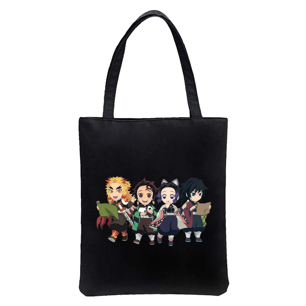 Cute Kimetsu No Yaiba Anime Demon Slayer Cartoon Printed Tote Bags for Women Shopping Bag Large Capacity Reusable Handbags