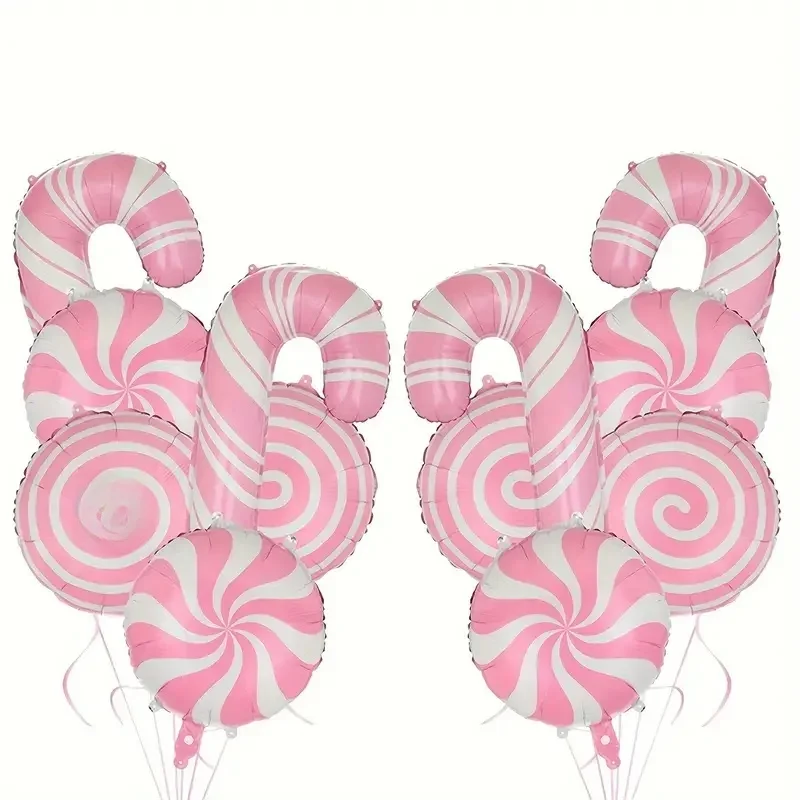 Boule de bonbons moulin à vent en canne rose, 6 pièces, ballon en film d'aluminium pour fête de noël, fête d'anniversaire et autres décorations de vacances