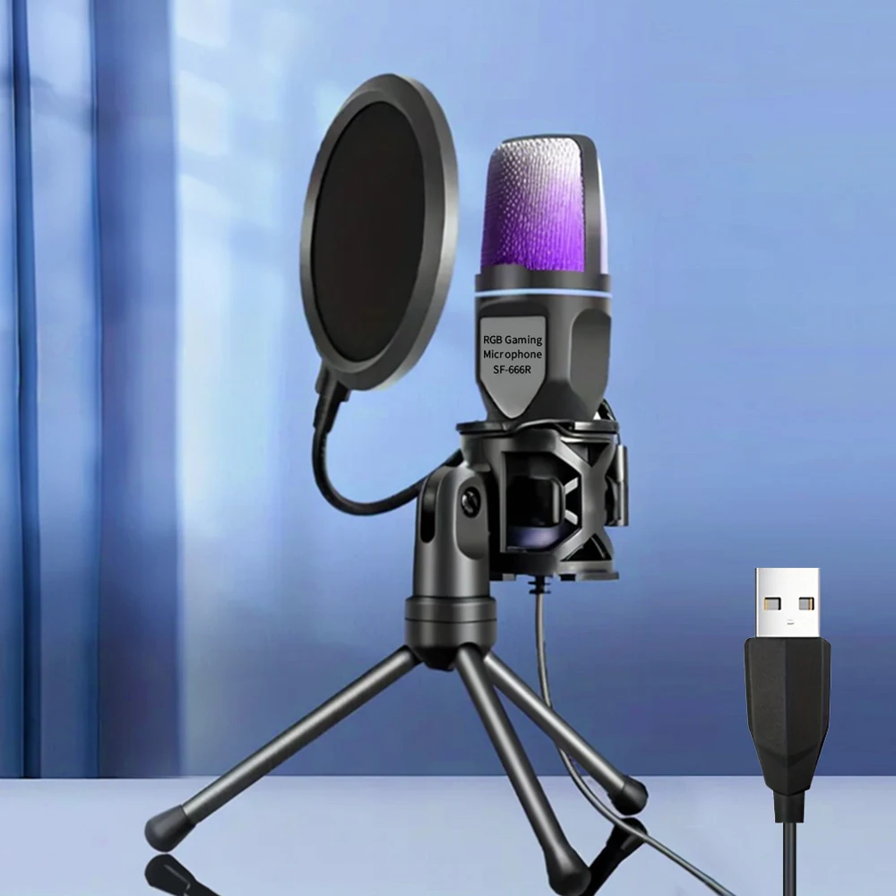 

USB-микрофон RGB микрофон конденсатор проводной игровой микрофон для студии звукозаписи подкастов потоковая передача ноутбука настольного ПК