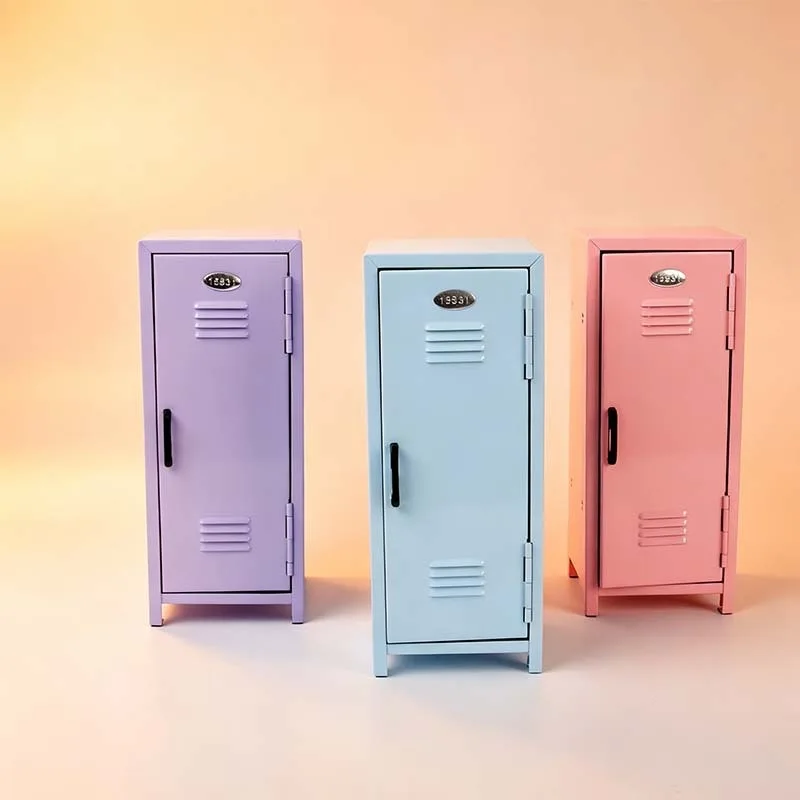 Metal Mini Storage Container Desktop Cosmetic Organizer Multi-color Storage Cabinet with Lock for Home