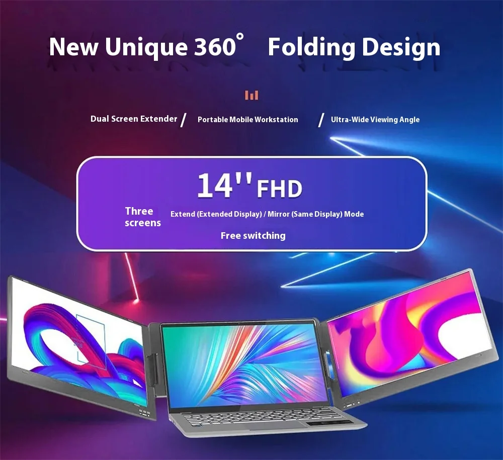 14 "monitor retroiluminado lcd portátil hd dupla tela tripla fhd ips série de jogos sub extensor notebook tela de expansão para computador