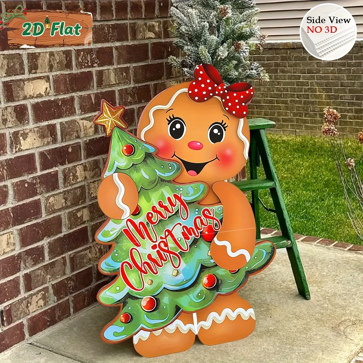 2Pc Christmas Gingerbread Man Patio Sign Set with Pole - Holiday Gingerbread Man Decorations, Durable Plastic Outdoor Lawn Signs