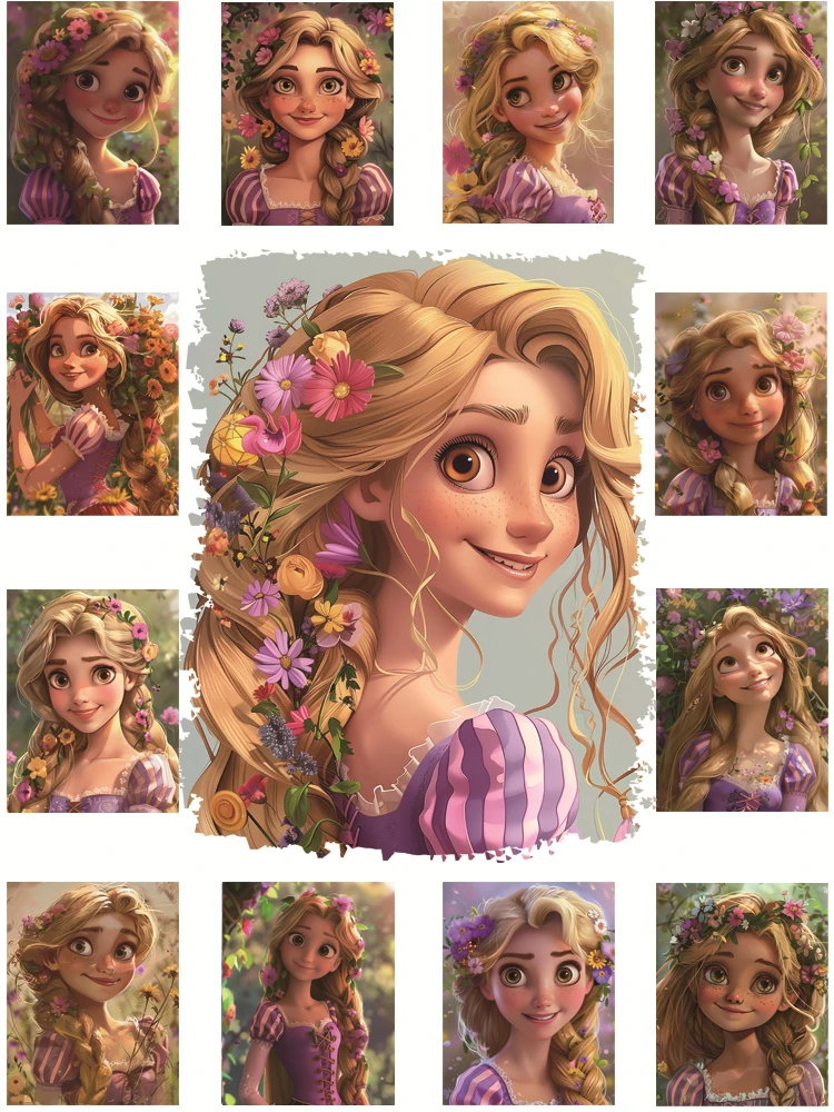 New Flowers Princess Rapunzel Iron on patches DIY Sewing for Girls stripes appliques vinyl stickers