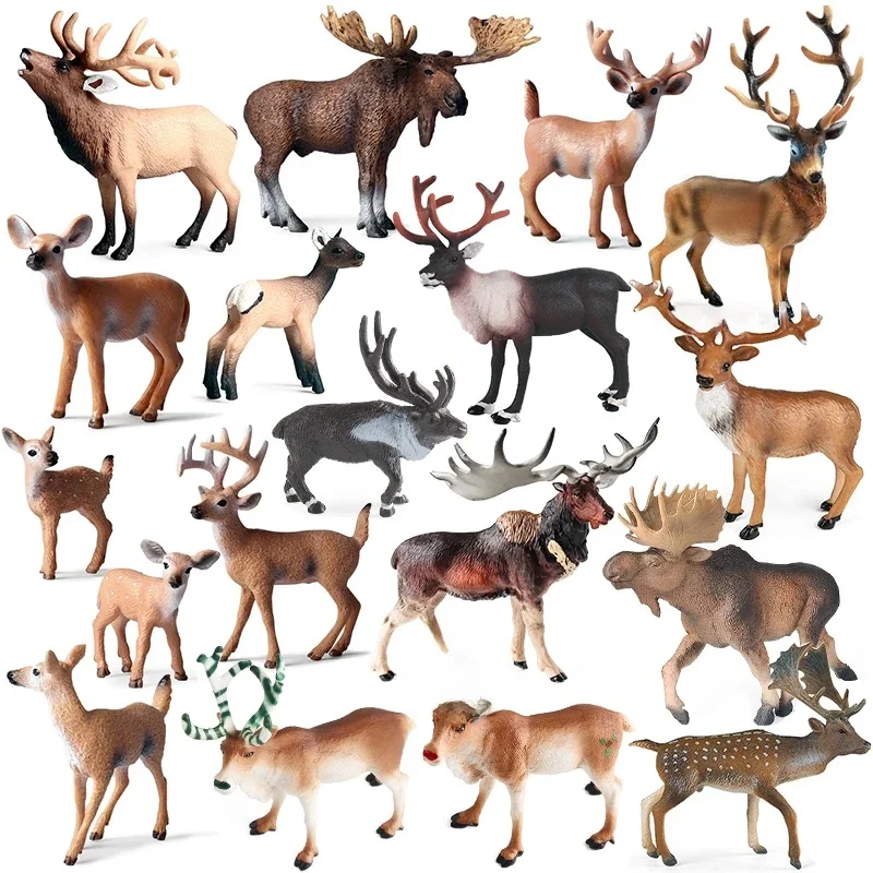 Oenux Wald Hirsch Tiere Simulation Wild White-Tailed Elch Action-figuren Elch Figuren Modell Dekoration Spielzeug Kinder Weihnachten Geschenk
