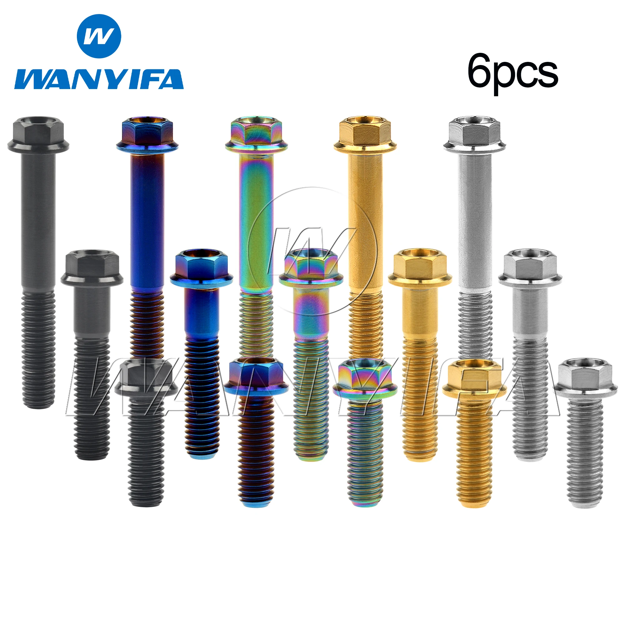 

Wanyifa 6pcs Titanium Bolt M8x15 20 25 30 35 40 45 50 55 60 65mm Flange Hex Head Screws for Bicycle Motorcycle Disc Brake