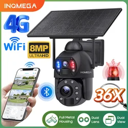 INQMEGA-Câmera Solar Externa, 8MP, 4K, SIM, Zoom Óptico e Digital de 36X, Câmeras de Vigilância WiFi Externa, Lente Dupla, Rastreamento Humano