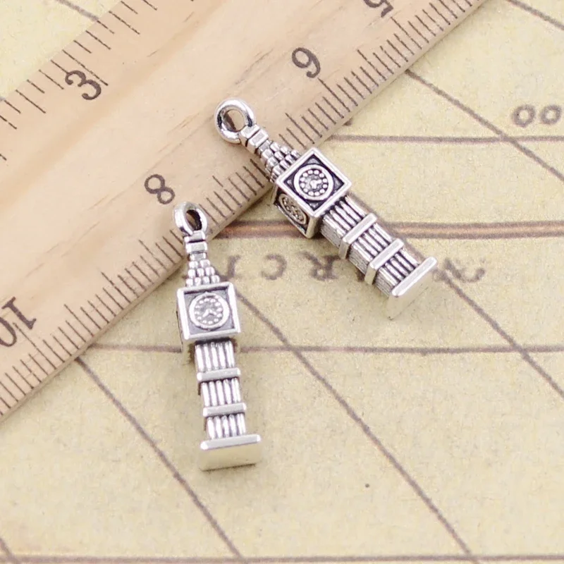 10 sztuk Charms Big Ben 3D zegar 27x5x5mm tybetański brąz srebrny kolor wisiorki antyczny tworzenia biżuterii DIY Handmade Craft — zdjęcie 2