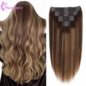 8Pcs Clip Ins 4/27 Highlight Color Straight Clip In Human Hair Extension