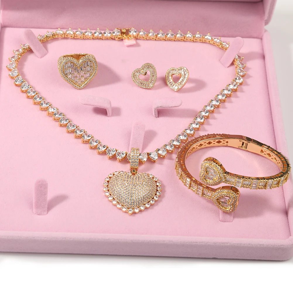 THE BLING KING Heart Jewelry Set Full Iced Cubic Zirconia Love Style Collections Earring Ring Pendant Necklace Women Jewelry Set