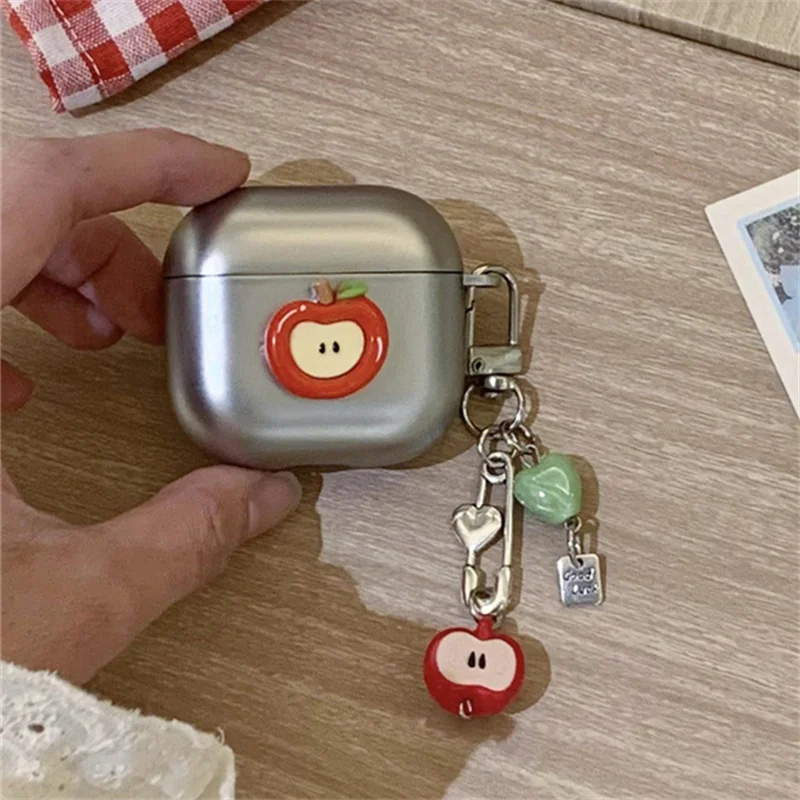 

Cute 3D Apple Electroplated silver Headphone case for Apple Airpods 4 3 2 1 Pro Airpods Pro 2 4 Cartoon pendant earphone Cover