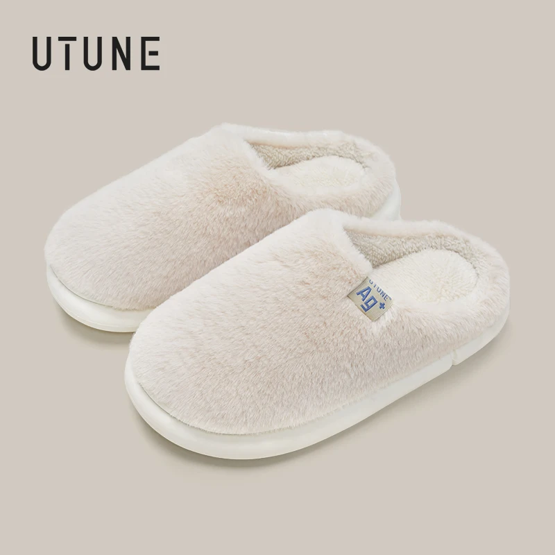

UTUNE Женские зимние домашние тапочки, пушистые мужские домашние тапочки на плоской нескользящей платформе, теплые плюшевые домашние тапочки для пар, выразительные Тапочки
