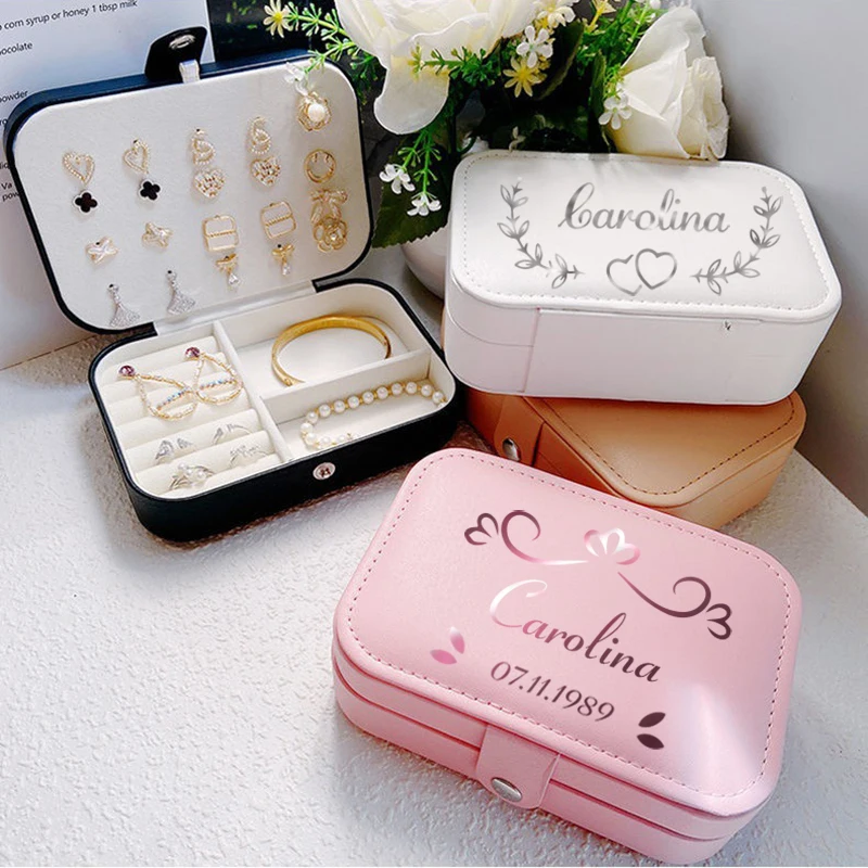 Personalized Rectangular Leather Jewelry Box Large Capacity Ring Storage Gift Box Bridesmaid Jewelry Box Customized Jewelry Box