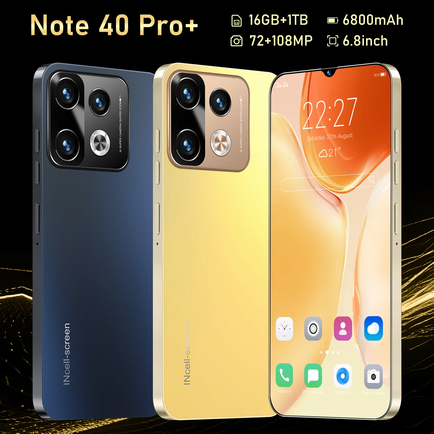Hot New Note 40 Pro  Smartphone 6.8 inch Full Screen 4G/5G Cell Phone 16GB+1TB 7800mAh Mobile Phones Global Version Celulares