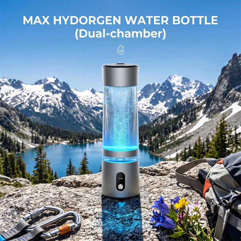 Dual Chamber SPE PEM Hydrogen Water Bottle Generator 3000ppb N117 Membrane Portable H2 Cup for Any Water Quality Coffee Tea Juice Tritan Rechargeable Electrolysis Maker with LED Display 250ML