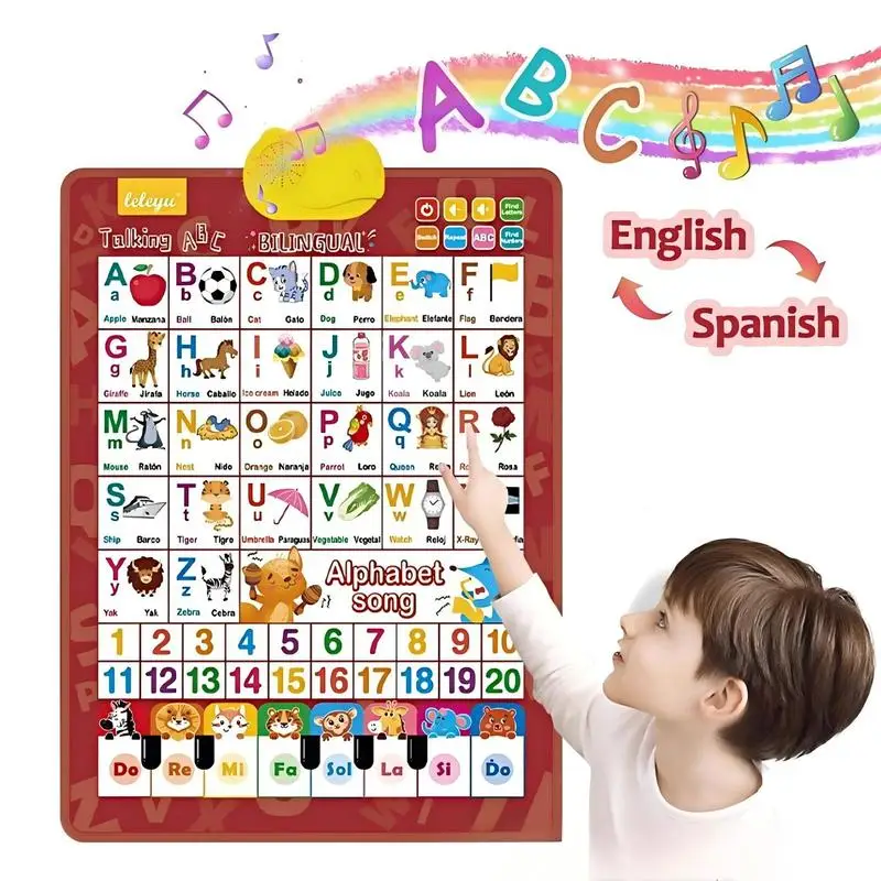 Kids' Bilingual English-Spanish Interactive Talking ABC & Number Chart Poster - Preschool Alphabet Tool, Toddler Early Education Toy with Alphabet Song & Auditory Learning Activities