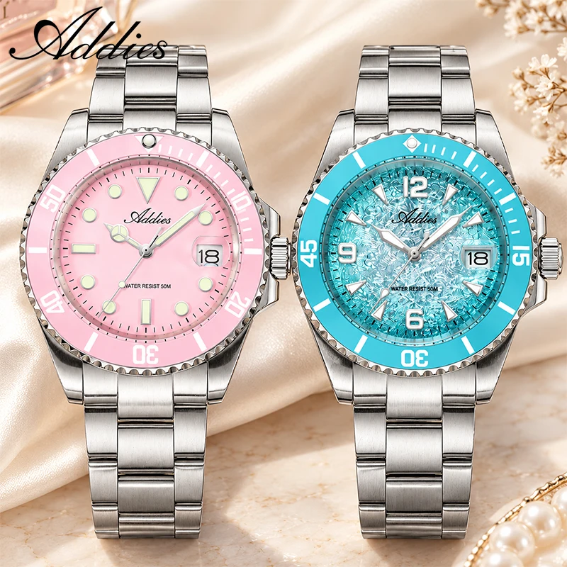 ADDIES 36mm Quartz Watch for Women Luxury 5Bar Waterproof Luminous 316L Stainless Steel Dress Ladies Wristwatch AW25902/AW25914