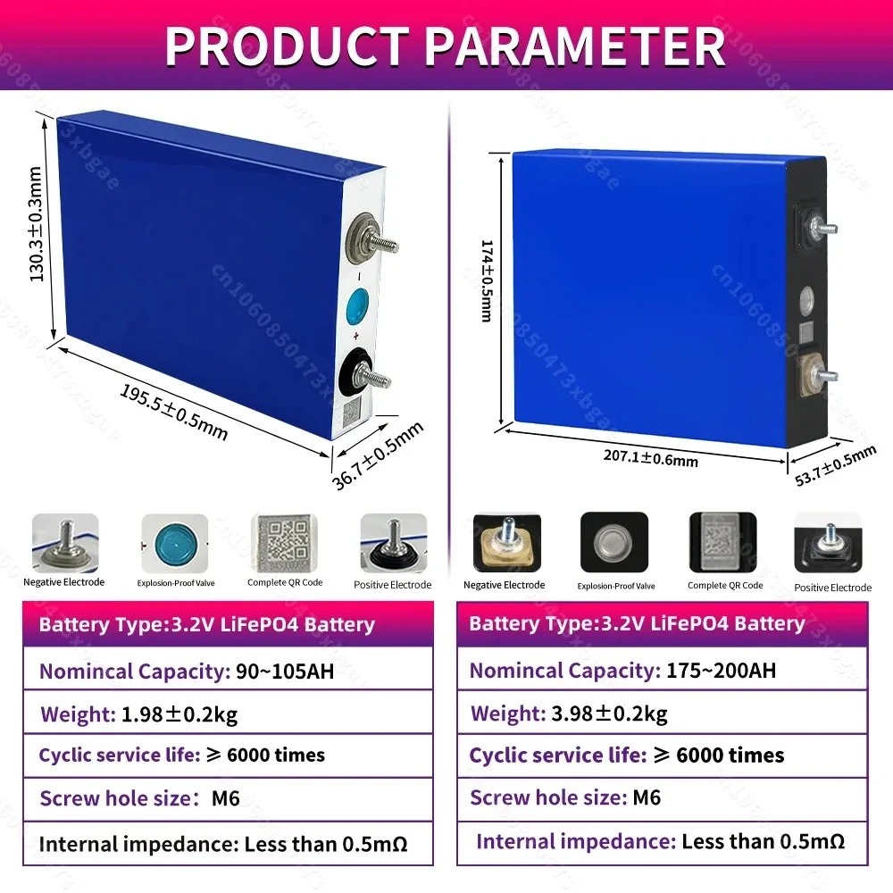 Bateria de lítio para carros elétricos, bateria LiFePO4, 320Ah, 200Ah, 12V, 24V, 48V, Bricolagem, Montres, EV, LiFePO4