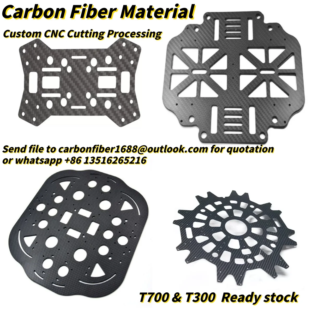 Carbon Fiber Sheet Process Carbon Plate CNC Cutting Service Carbon Board Machining for Drone Parts FPV Frame T300