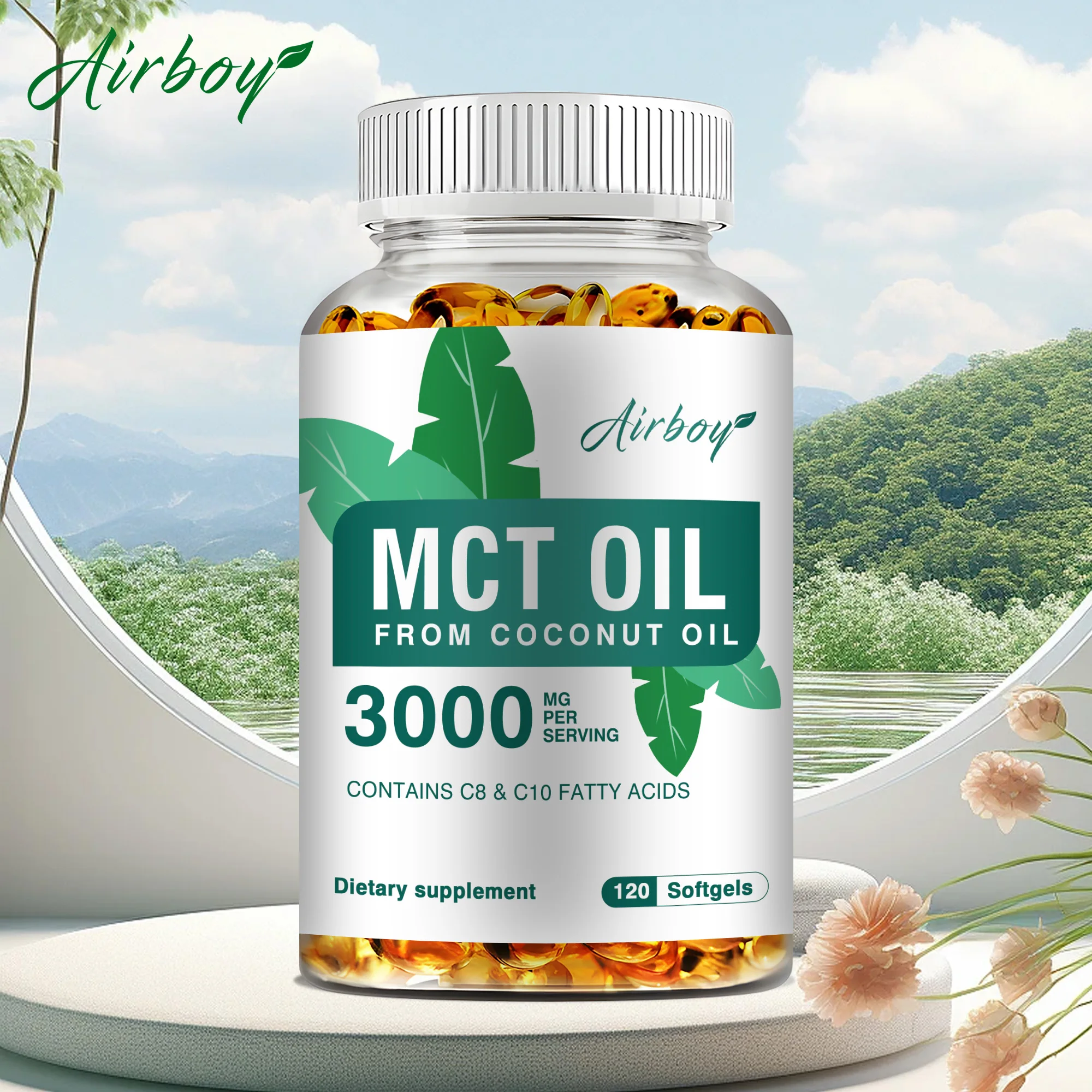 Cápsulas de aceite MCT de 3000mg, producción de energía, mejora el cerebro, control del peso, refuerzo del metabolismo, 120 cápsulas