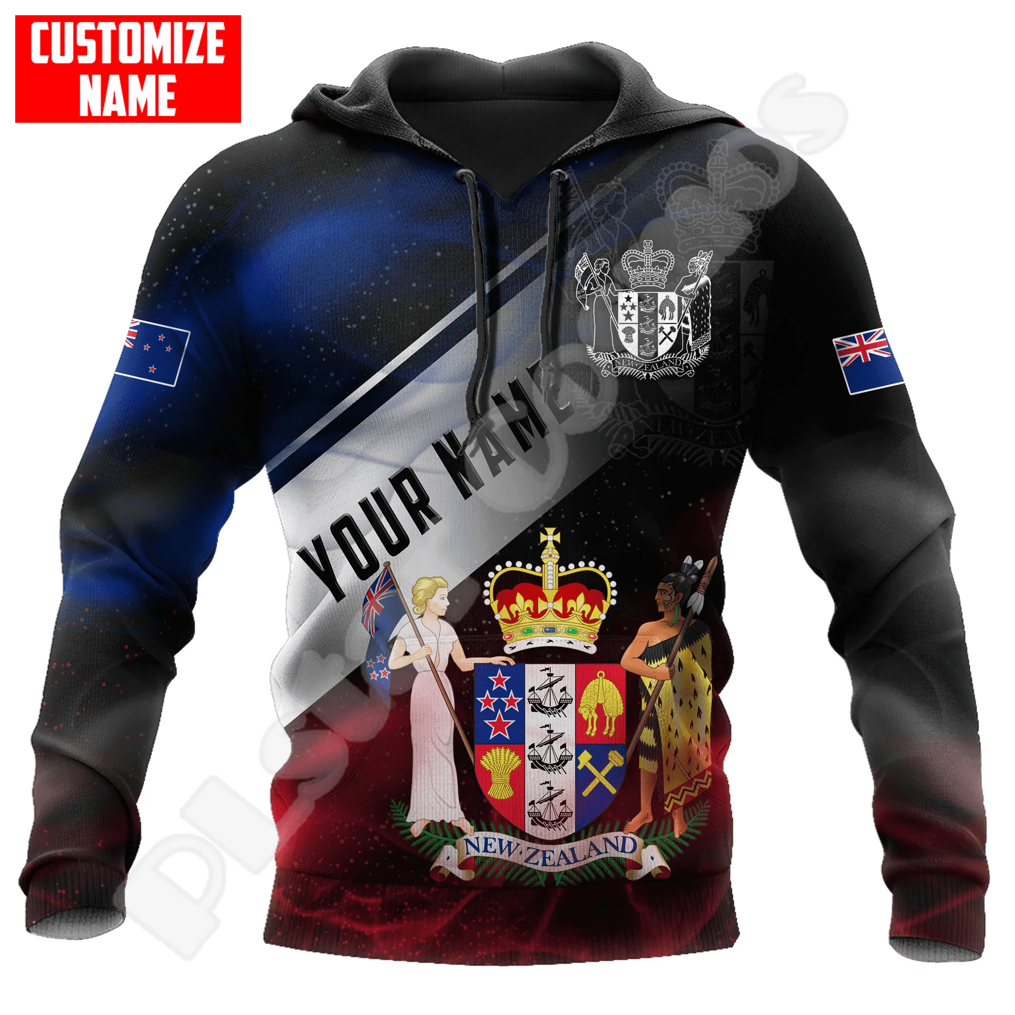 

Custom Name Country Flag New Zealand Aotearoa Maori Tattoo Retro Long Sleeves 3DPrint Pullover Harajuku Casual Jacket Hoodies XS