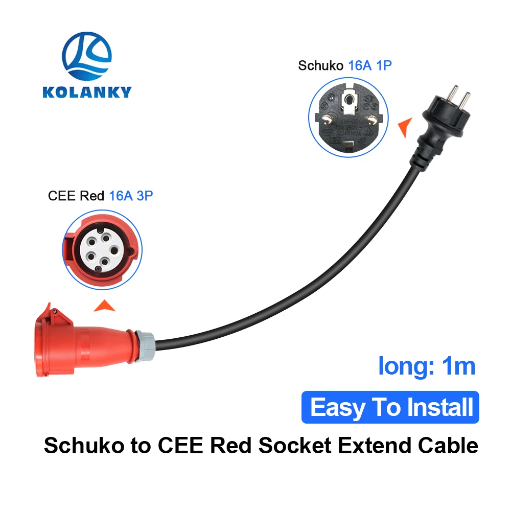 CEE Red Power Female Plug For Portable EV Charger Schuko Plug Socket Adapter Connect with 16A 3 Phase 11KW