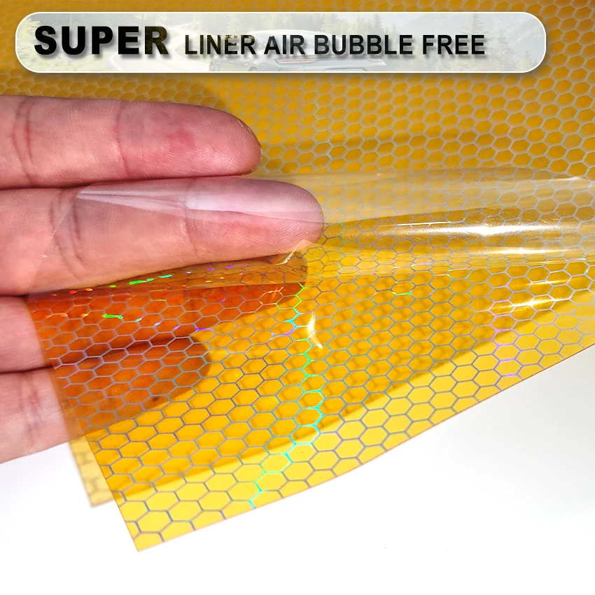 Orange Light Reactive Rainbow Honeycomb Headlight Film Color Shift Vinyl Wrap Car Lamp Tint Sticker Neon Laser Effect