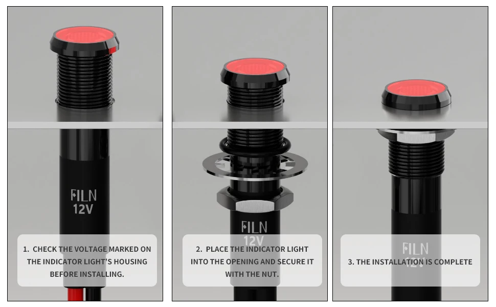 3 Stück 8mm Metall-LED-Anzeigeleuchte 12V 24V 110V 220V IP67 Wasserdichte Signallampe Flachkopf-Säulenwarnleuchte für Auto und Zuhause – Detail 8
