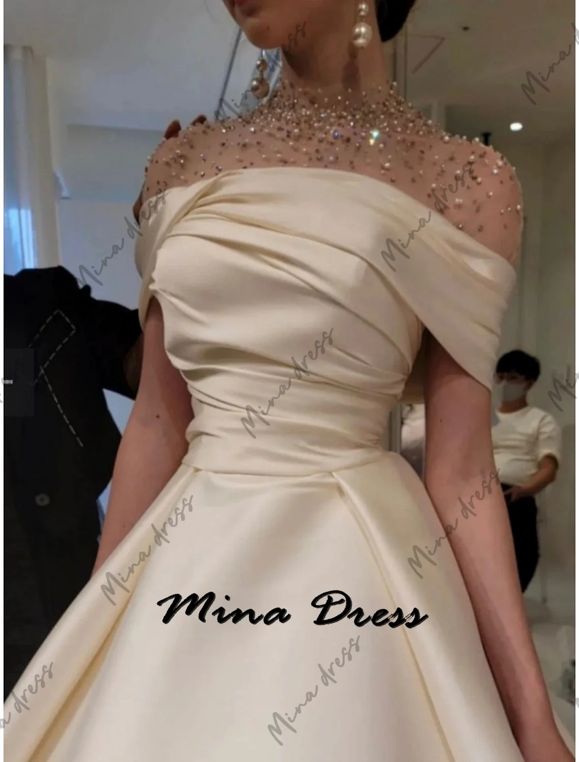 

Mina Customized Elegant High Collar Evening Dresses Woman Elegant Chic Dress Es Beaded Pleats A Word Formal Occasion Dresses