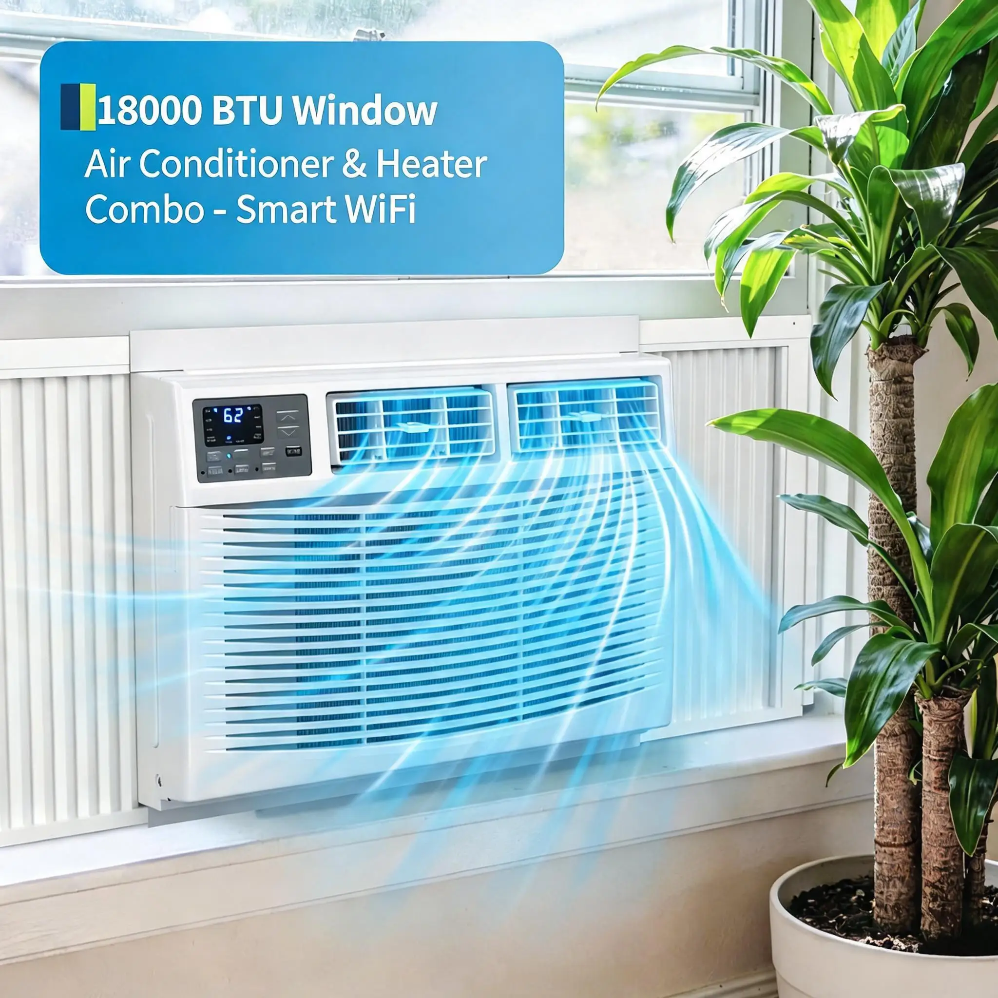 

18000 BTU Window Air Conditioner & Heater Combo – Smart WiFi, Remote & App Control – Dehumidifier & Fan – Energy Efficient – For Rooms up to 1000 Sq Ft, US Standard – Color: With WiFi