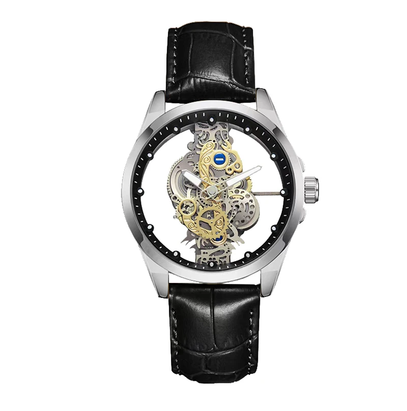 Orologio al quarzo da uomo di nuova moda di marca scheletro orologio da polso da uomo d'affari cinturino in pelle orologio al quarzo luminoso per uomo