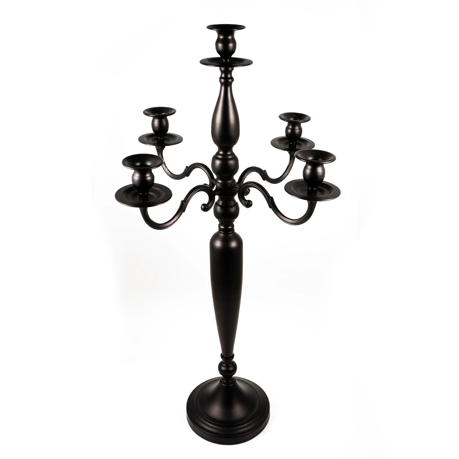 4Pcs 29 Inch Pure Black Metal 5-Arm Candelabra, Tall Candlestick Stand for 0.75 Inch Taper Candles, Home Wedding Party Table Centerpiece Halloween Decor