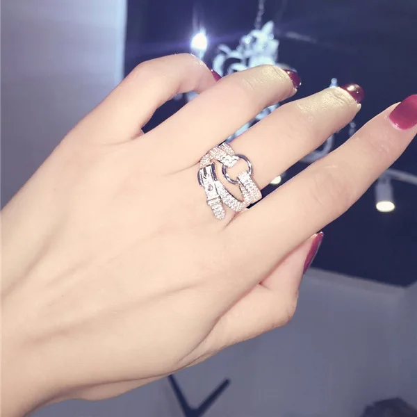 Luxury Silver-Plated Buckle Ring with Sparkling Crystals