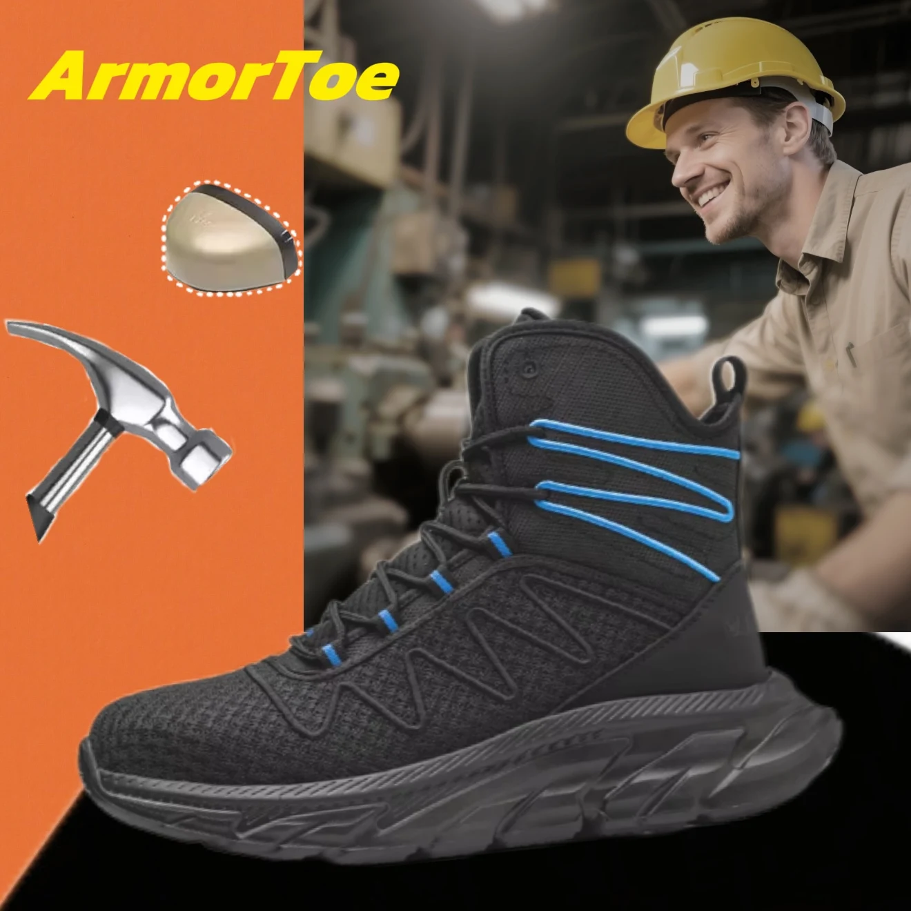 

ArmorToe Steel Head Anti-smash Anti-stabbing High-top Work Shoes Safety Shoes Comfortable Breathable Non-slip #Armor2709