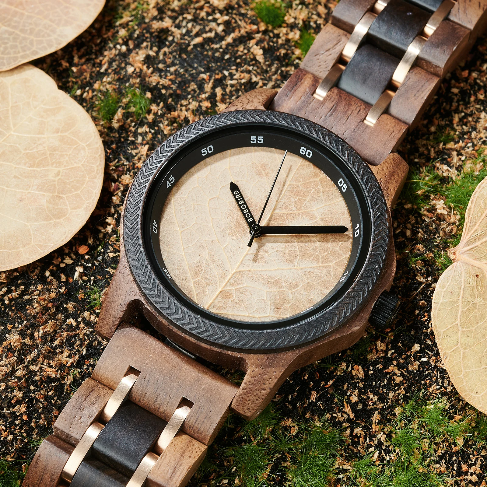 BOBO BIRD Reloj de moda de madera de los hombres original de la hoja de línea de cuarzo reloj de mano de los hombres respetuosos del medio ambiente reloj de pulsera 2024 Nueva Llegada