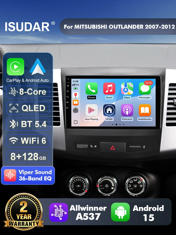 ISUDAR T57 Android 15 Radio For Outlander 2 CW0W For Citroen C-Crosser 1 For Peugeot 4007 2005-2013 Multimedia Player CarPlay