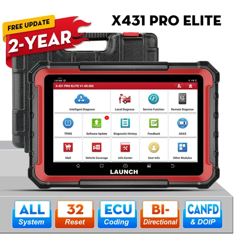 Диагностический сканер LAUNCH X431 PRO Elite для автомобилей, профессиональный инструмент для диагностики OBD2, автосканер с 2-летним бесплатным обновлением