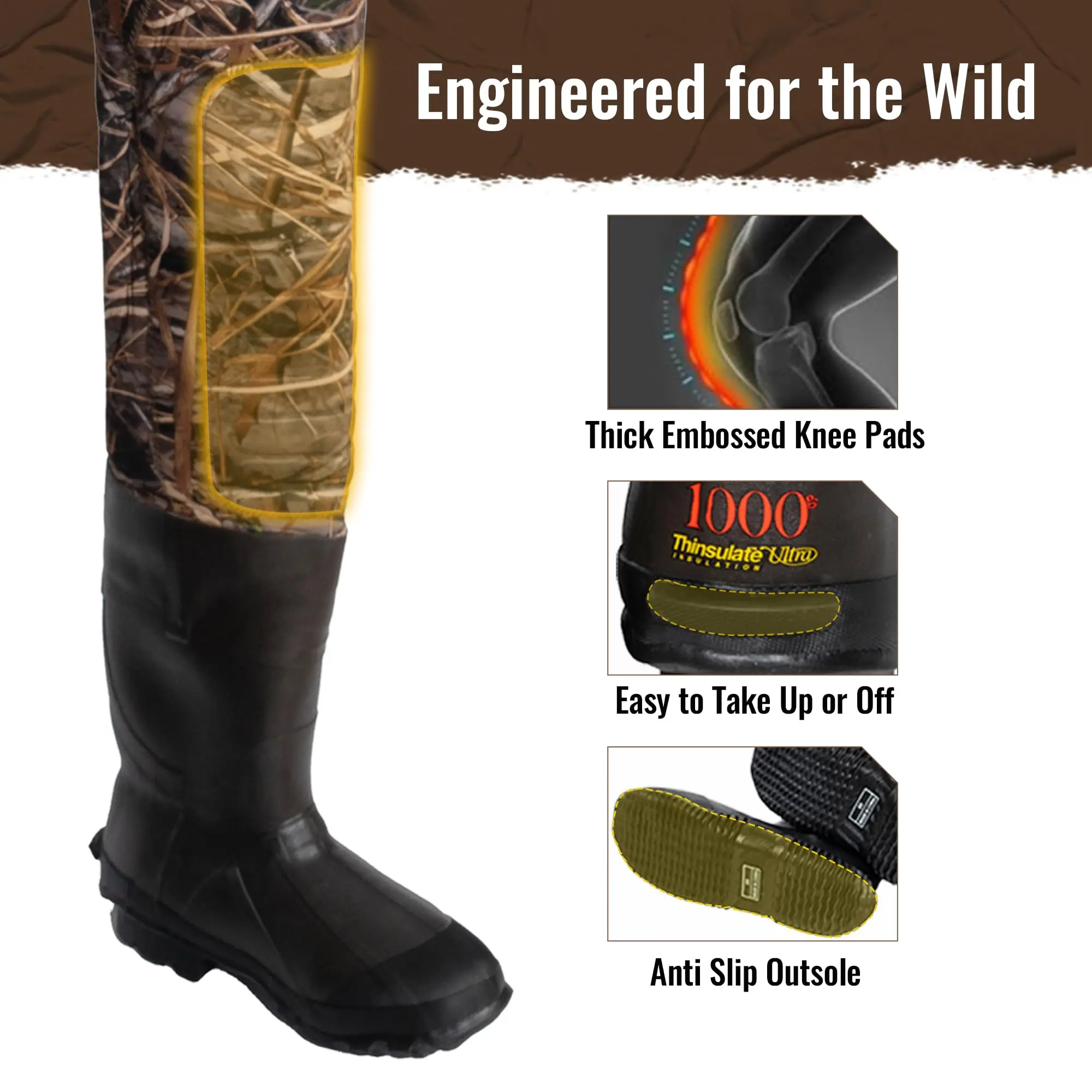 8 Fans Hunting Waders with 1000G Insulation Rubber Boots, Neoprene Chest Wader, Waterproof Bootfoot Waders for Men & Women