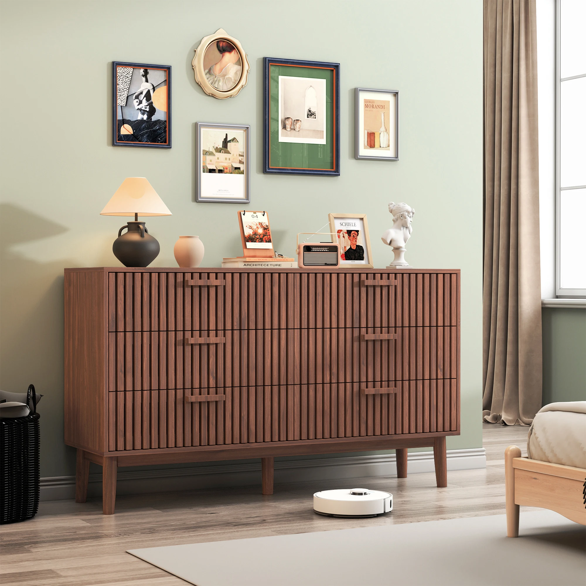 Ladekast met 6 laden, opbergmeubel, dressoir voor de woonkamer met anti-kantelmechanisme, natuurlijke afwerking, 100x34x73cm